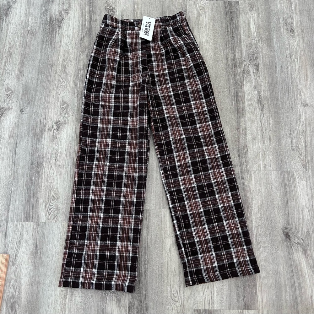 12th Tribe Black and Brown Plaid Wide Leg Pants